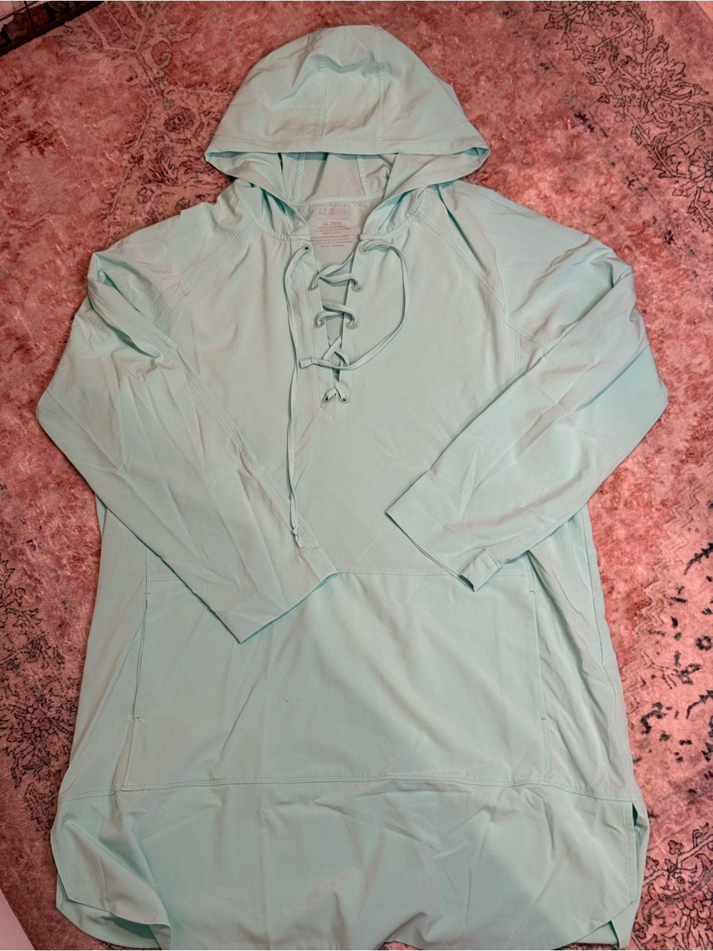 L.L. Bean Mint Lace-Up Hooded Tunic Sweatshirt